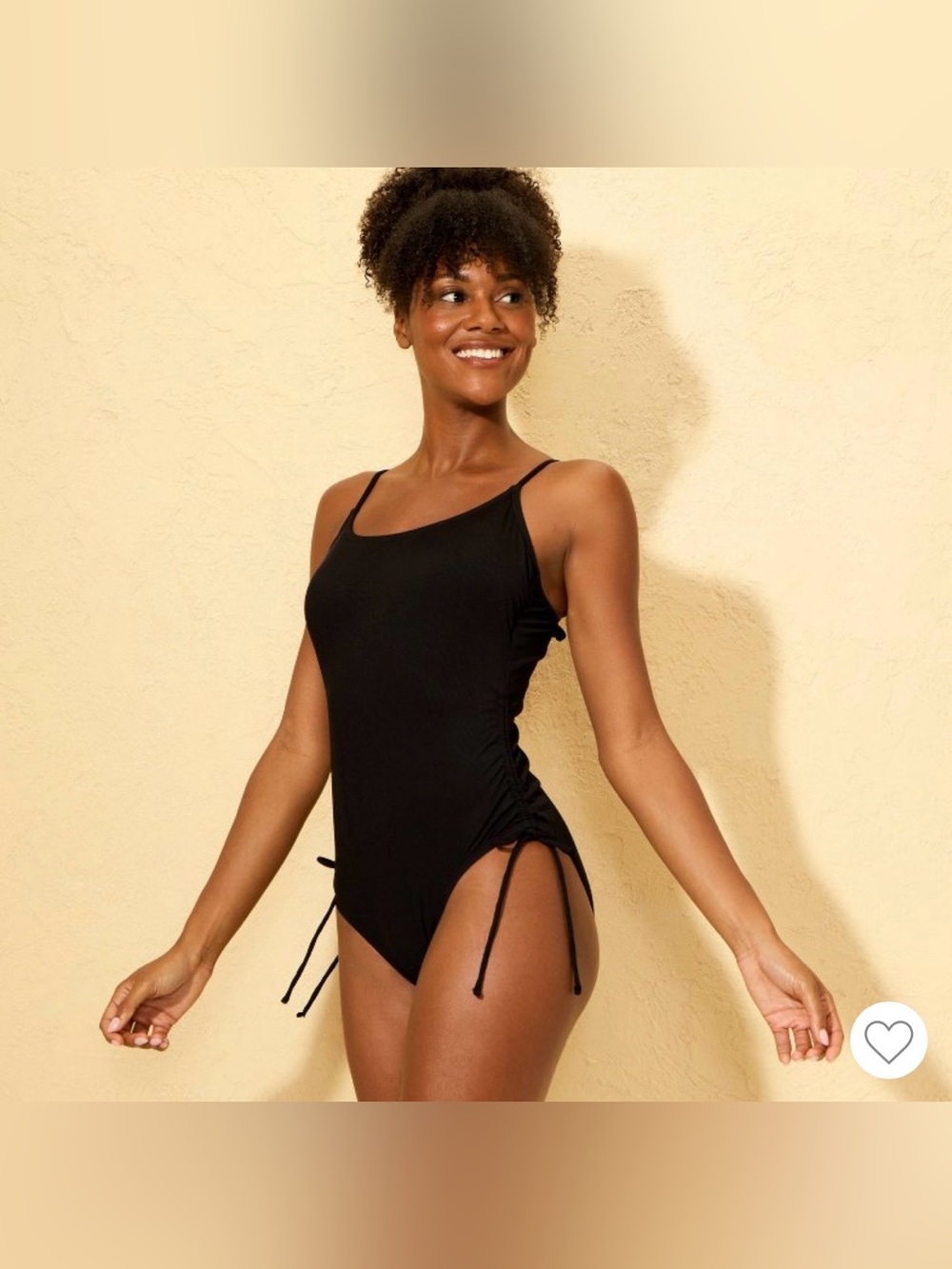 Small shade & shore black ribbed one piece side tie swimsuit bathing suit - Picture 2 of 11